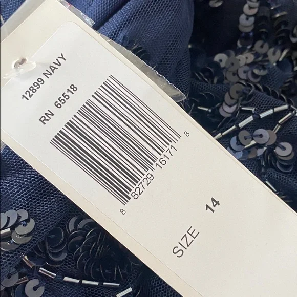 Patra Midnight Blue Long Sleeve sheer & sequin dress size 14 - Picture 11 of 12